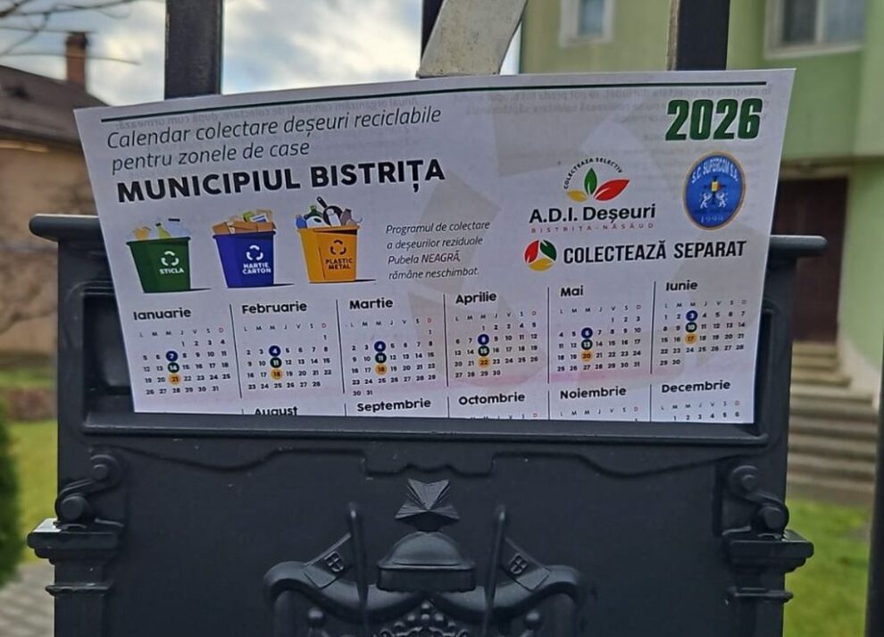 Calendrele pentru colectarea deșeurilor în județul Bistrița-Năsăud vor fi distribuite până în decembrie 2025