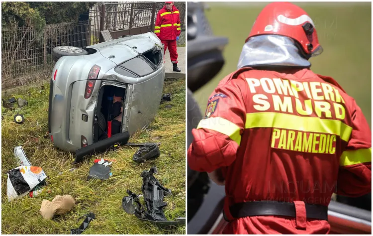 Mașină răsturnată lângă Poieni, șoferița în vârstă de 30 de ani a refuzat spitalizarea