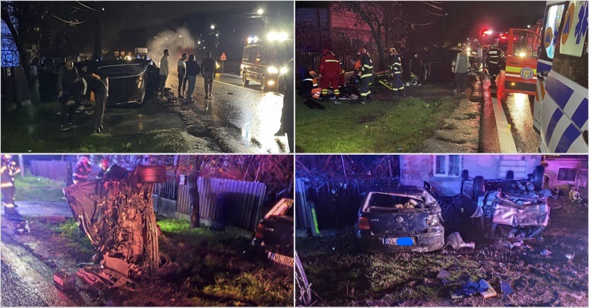 Accident grav pe DN 7; un șofer a lovit două mașini parcate la Bujoreni