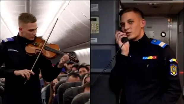 Un jandarm cântă imnul național în avion la peste 10.000 de metri de Ziua României