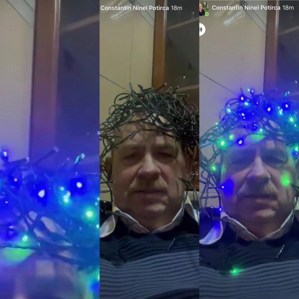 Moment inedit la Târgu Jiu: Ninel Potârcă, cu instalație de brad pe cap, a stârnit râsul internauților