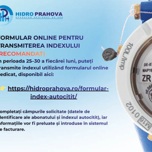 Hidro Prahova recomandă transmiterea indexului lunar prin formularul online