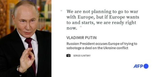 Putin afirmă că nu dorește război cu Europa, dar e pregătit pentru conflict