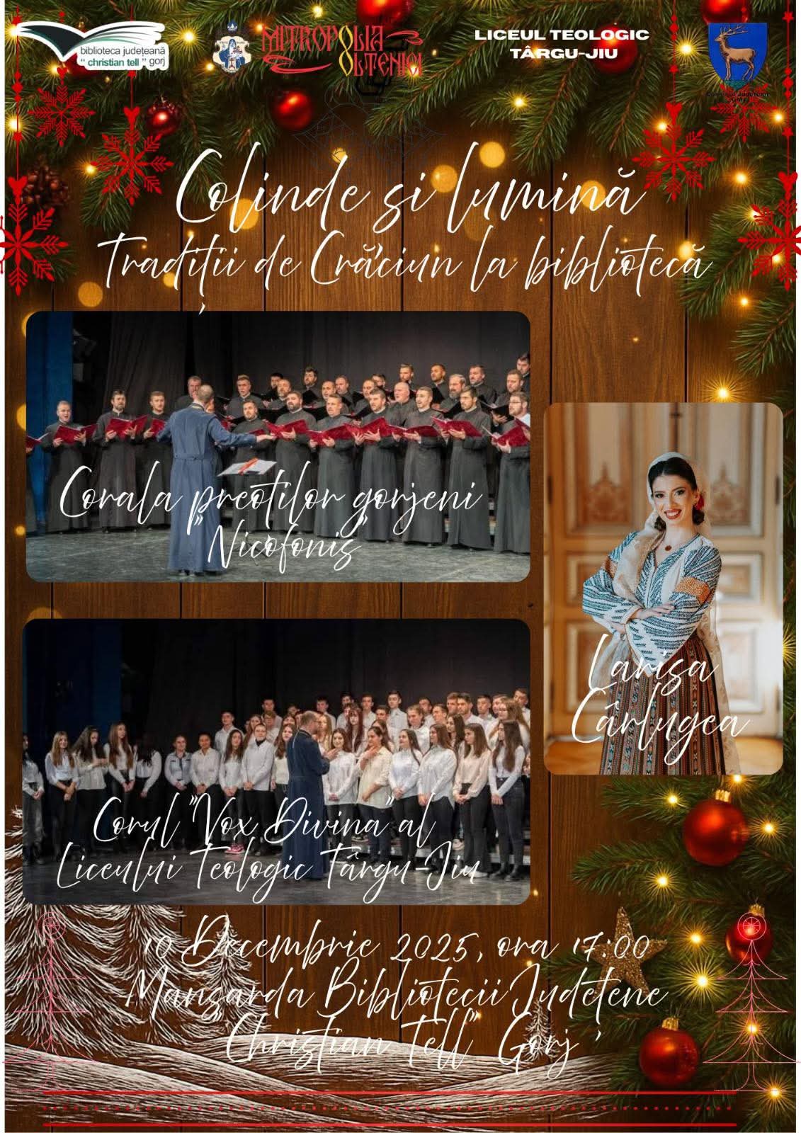 Biblioteca Județeană Gorj organizează seara „Colinde și lumină” pe 10 decembrie 2025