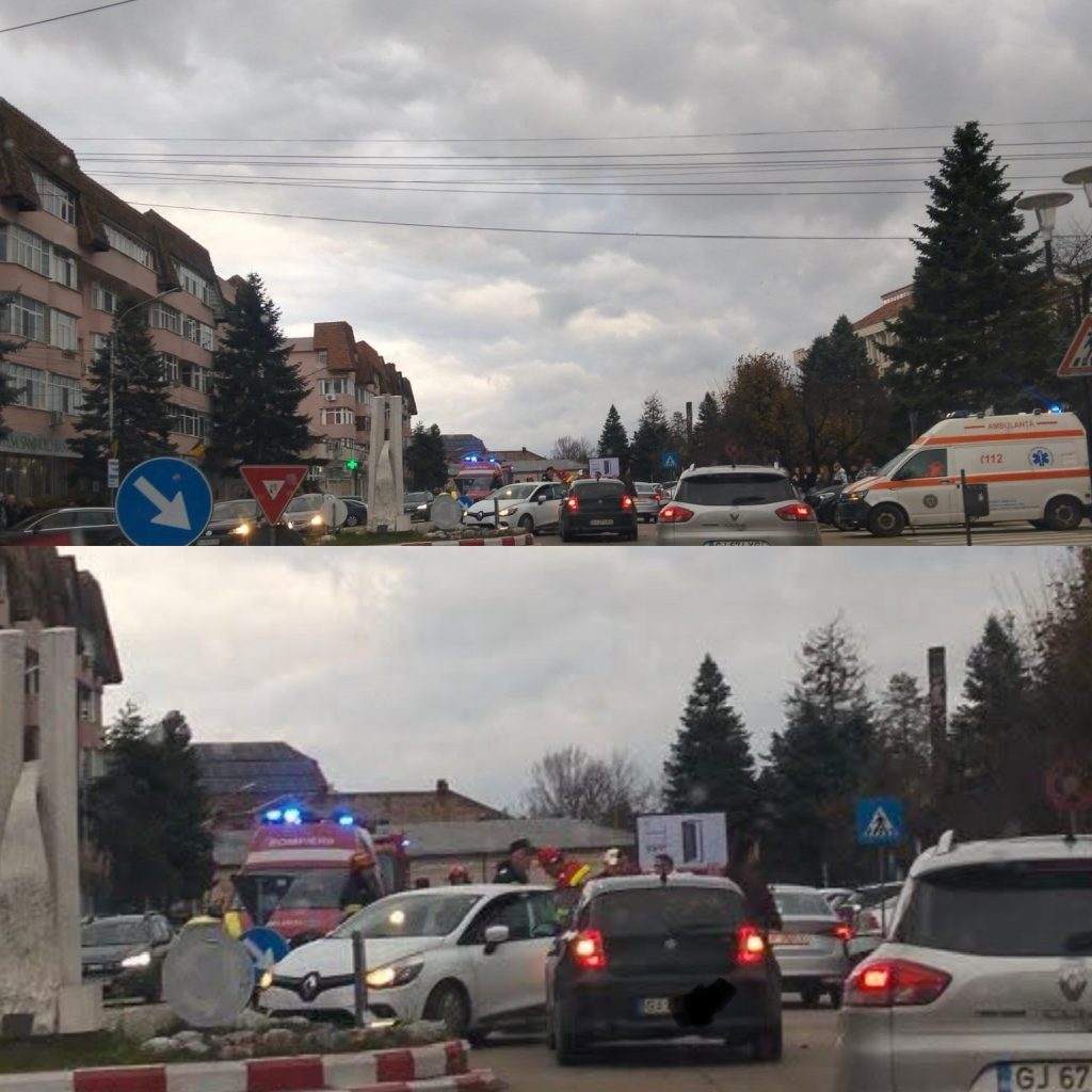 Coliziune în sensul giratoriu de lângă Spitalul Județean Târgu Jiu