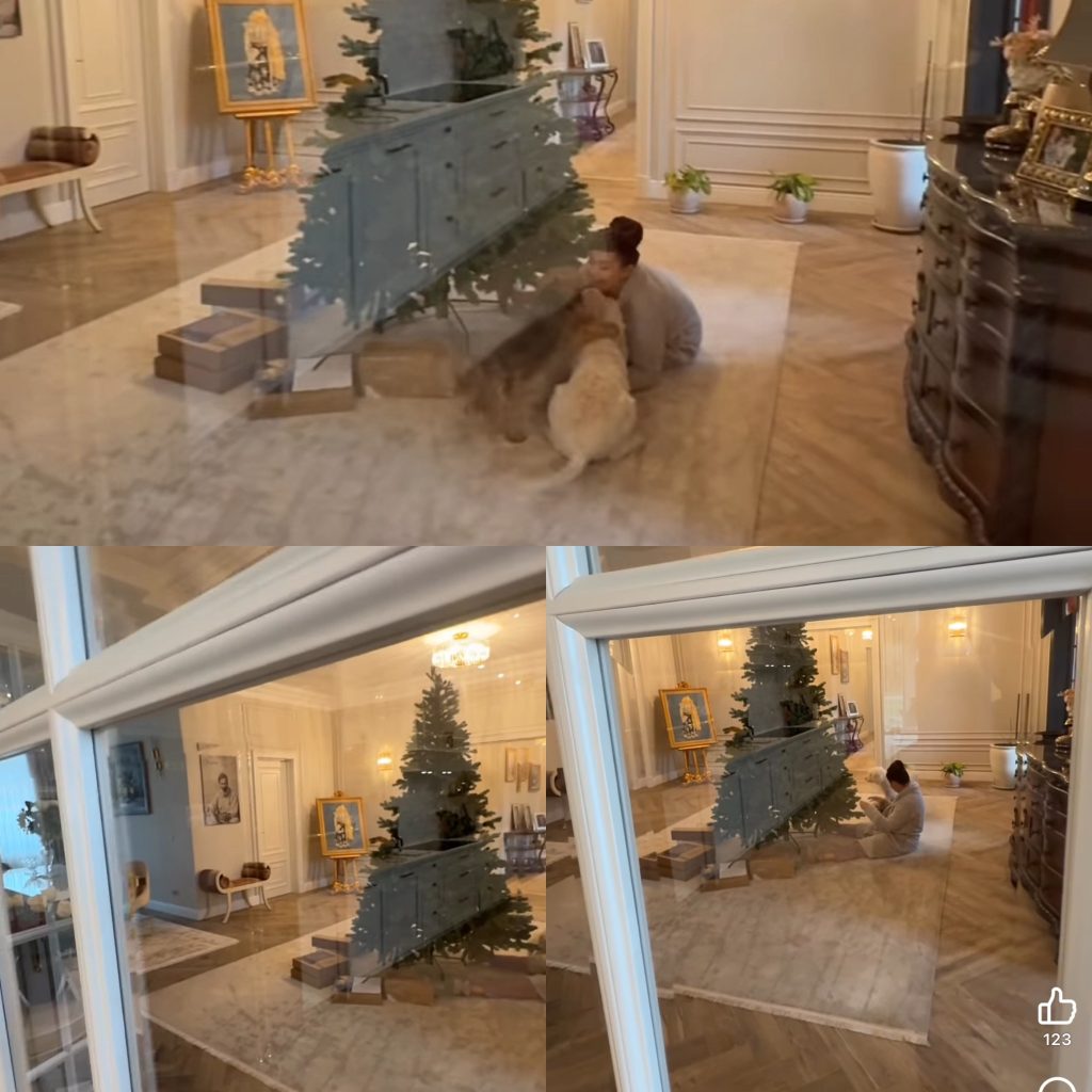 Niculina Stoican împodobește bradul de Crăciun în vila sa din Târgu-Jiu