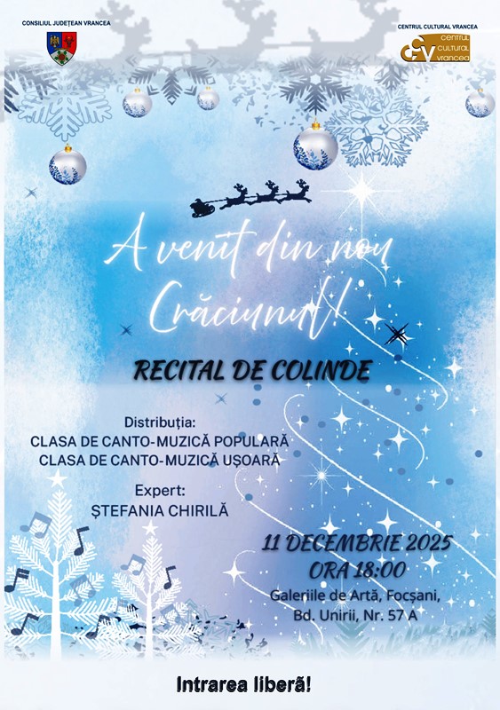 Consiliul Județean Vrancea organizează audiție muzicală de Crăciun la Focșani