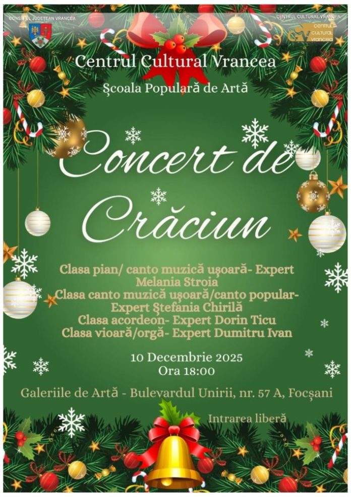 Concert de Crăciun susținut de elevii Școlii Populare de Artă la Focșani