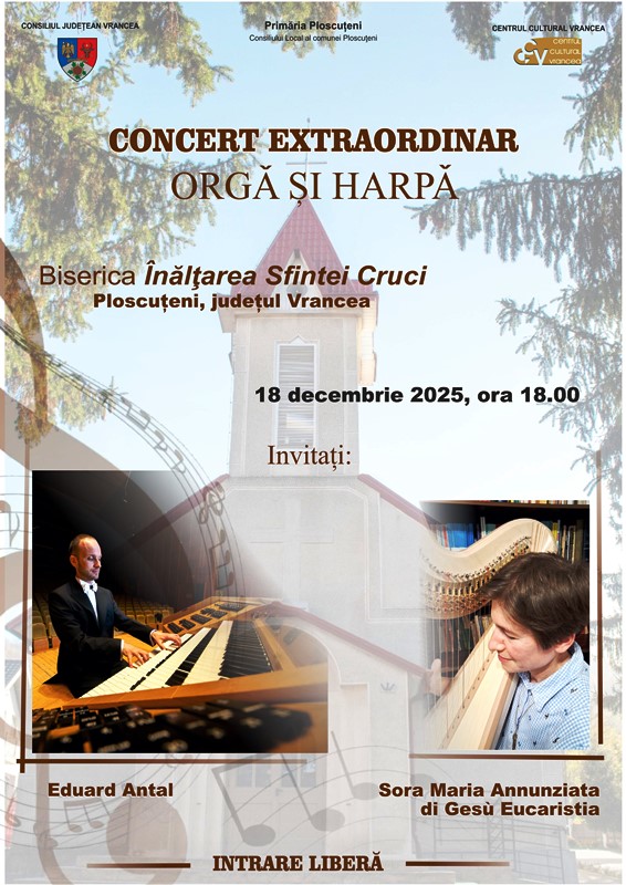 Concert de orgă și harpă, organizat la Biserica „Înălțarea Sfintei Cruci” din Ploscuțeni