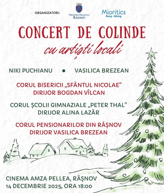 Concert de colinde la Cinema Amza Pellea în Râșnov, pe 14 decembrie 2025