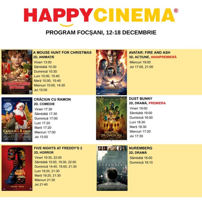 Happy Cinema Focșani programează premii și filme în 3D pentru săptămâna 12-18 decembrie 2025