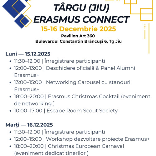 Târgu Jiu găzduiește la finalul anului un eveniment dedicat proiectelor Erasmus+