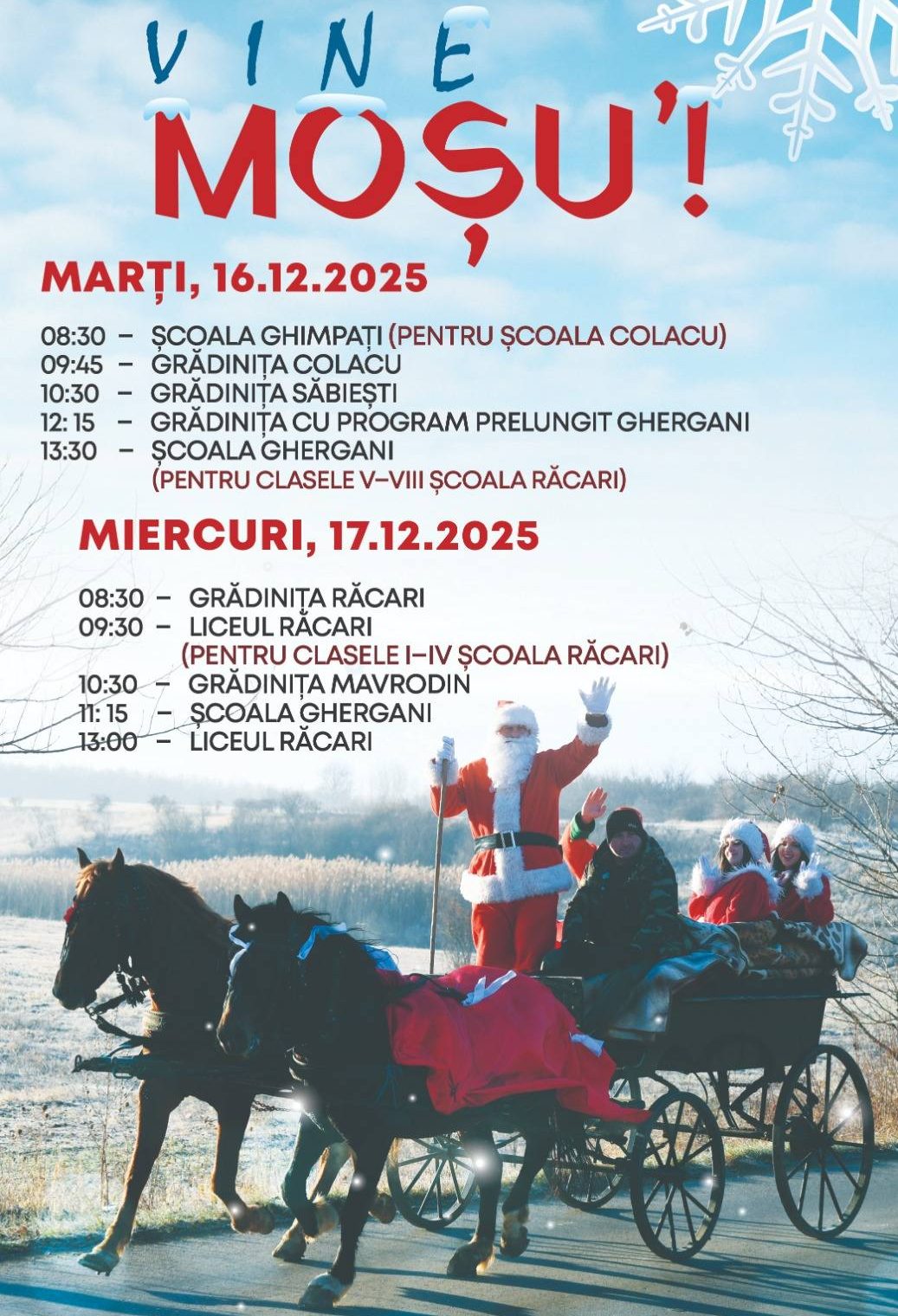 Moș Crăciun aduce bucurie copiilor din toate satele orașului Răcari