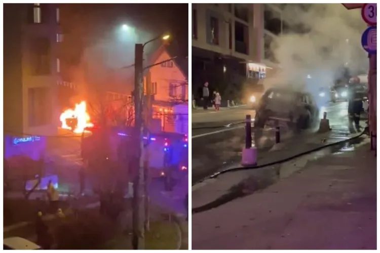 Incendiu violent la un autoturism pe strada Tăietura Turcului din Cluj-Napoca