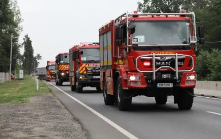 Pompierii intervin la răsturnarea unui autocamion încărcat cu porci pe E81 lângă Topa Mică