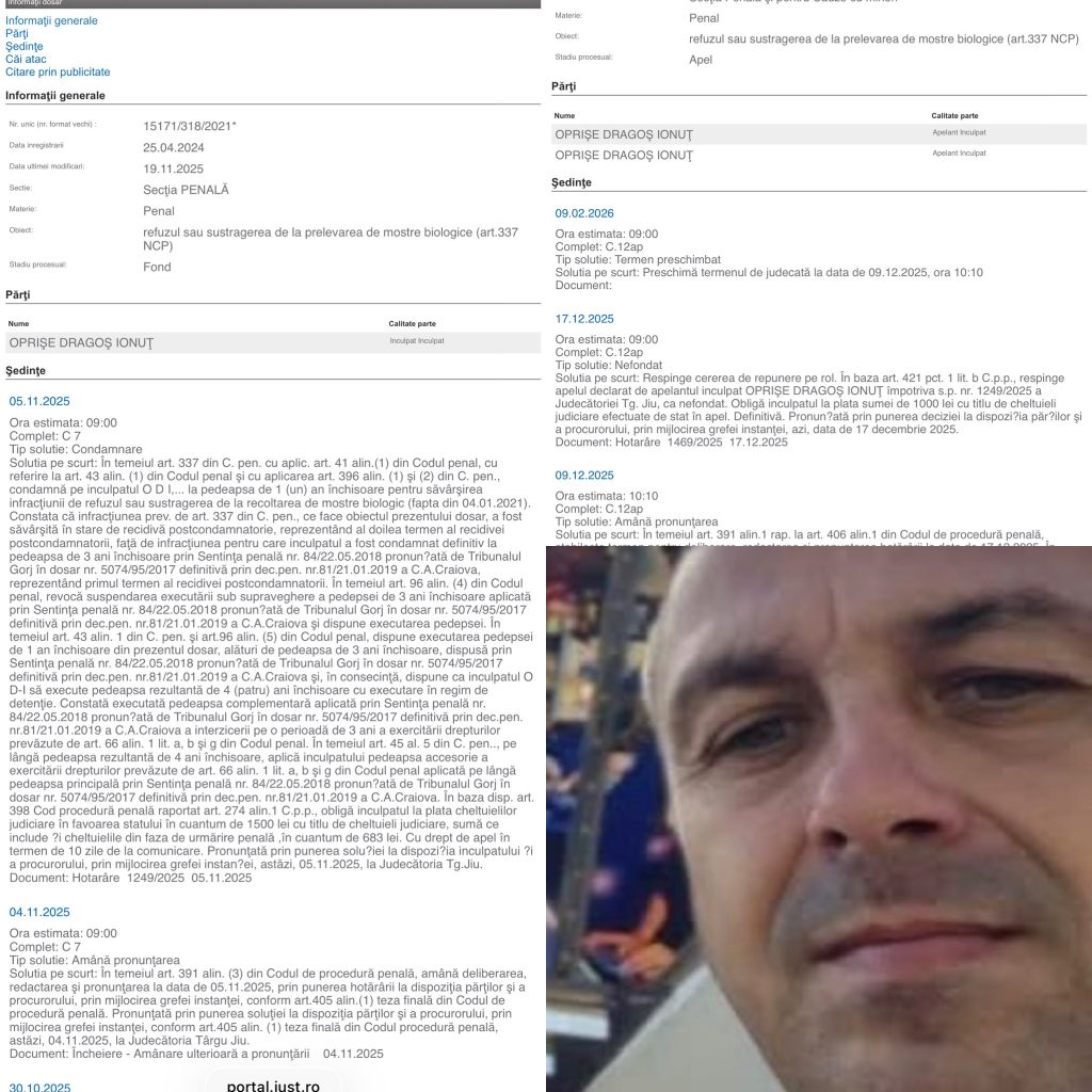 Oprișe Ionuț, om de afaceri din Târgu Jiu, încarcerat după condamnare definitivă