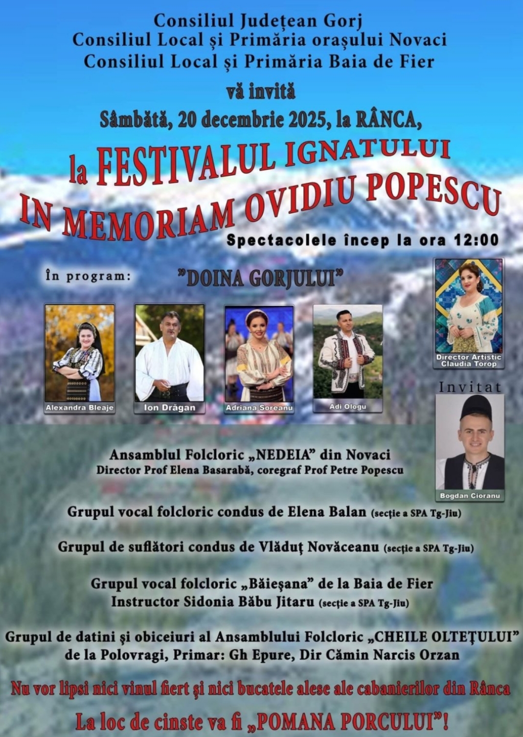 Festivalul Ignatului aduce tradițiile de iarnă la Rânca pe 20 decembrie