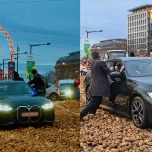 Fermierii au blocat centrul Bruxellesului cu remorci de cartofi în timpul protestului