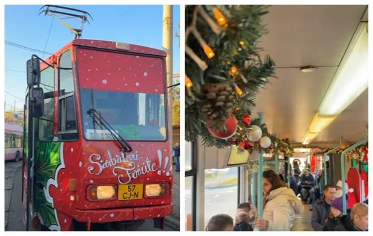Moș Crăciun aduce bucurie copiilor clujeni în tramvai de sărbători
