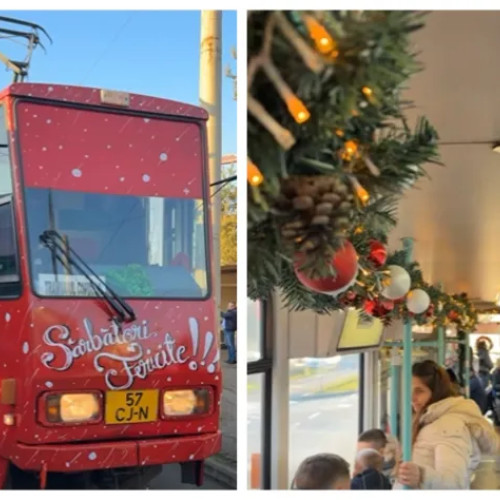 Moș Crăciun aduce bucurie copiilor clujeni în tramvai de sărbători