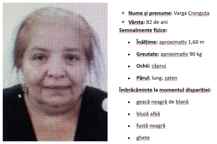 Poliția caută o femeie de 82 de ani dispărută în comuna Baciu