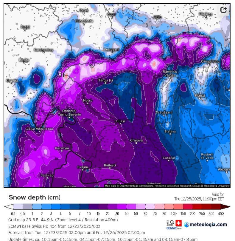 Gorjul poate avea un Crăciun alb cu ninsori și strat de zăpadă consistent