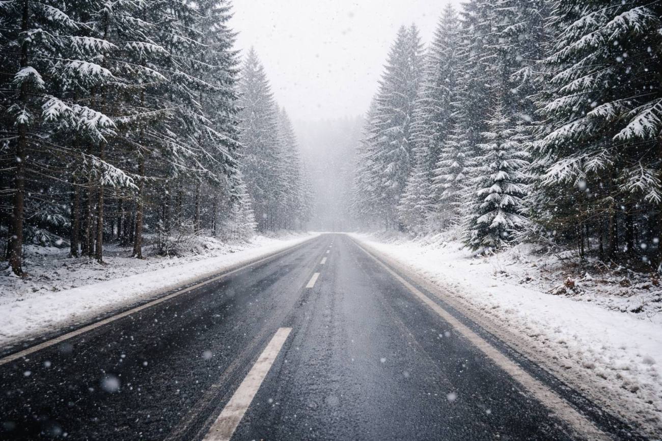 Șoferii sunt sfătuiți să circule prudent în prima zi de Crăciun, cu ninsori și vânt