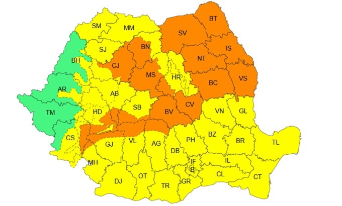 Vânt puternic și zăpadă viscolită afectează mare parte a țării până luni