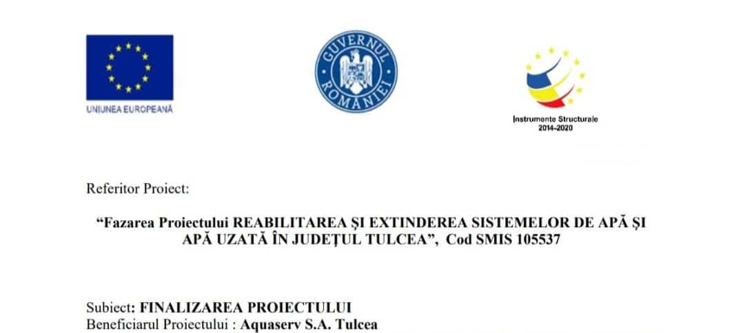 Aquaserv Tulcea finalizează extinderea sistemelor de apă și canalizare din județ