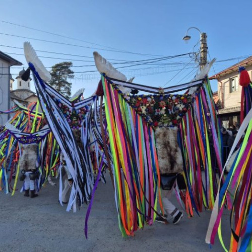 Tradiția colindătorilor cu măști uriașe animă prima zi a anului în comuna Păunești