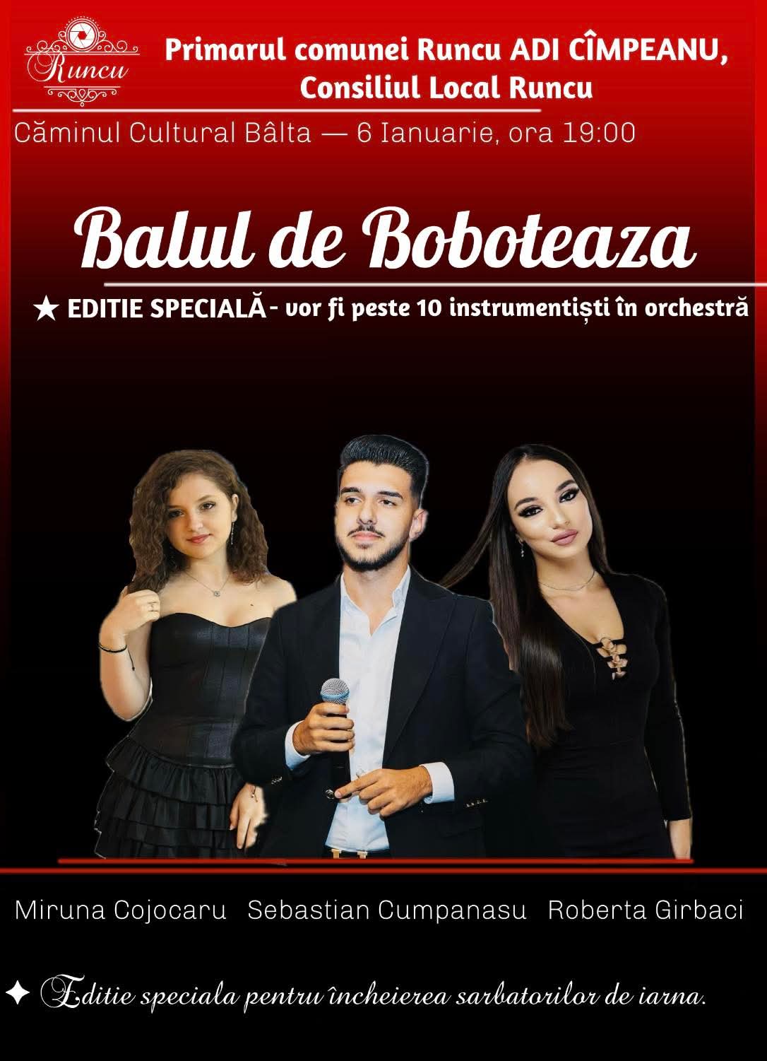 Comuna Runcu organizează un bal de Bobotează cu orchestră spectaculoasă