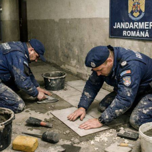 Jandarmeria contestă imaginile false cu jandarmi care pun gresie, create cu inteligență artificială
