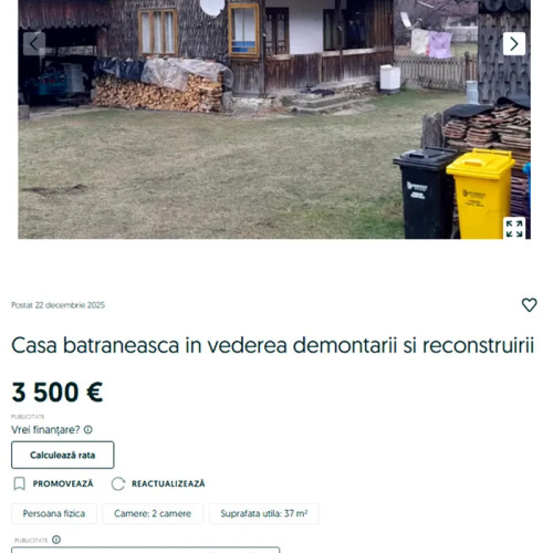 Casă tradițională de lemn din Câmpulung Moldovenesc, scoasă la vânzare pentru 3.500 de euro