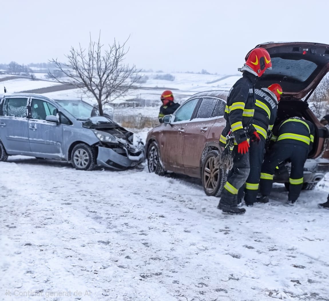Două femei rănite într-un accident pe un drum acoperit de zăpadă în Botoșani