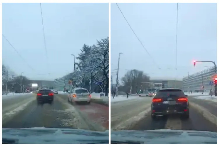 Șofer din Cluj ignoră semaforul roșu și virajează brusc în trafic aglomerat