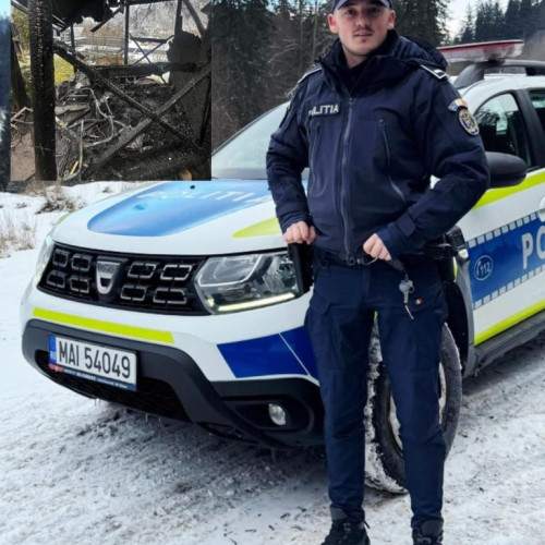 Polițistul Răzvan a salvat un bătrân și animalele acestuia dintr-un incendiu în Zărnești