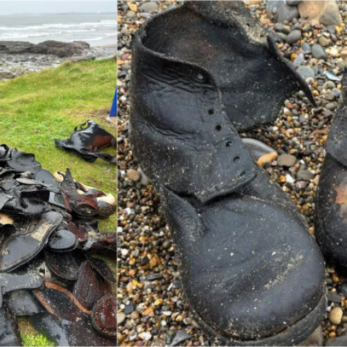 Voluntarii din Țara Galilor găsesc sute de pantofi vechi pe o plajă din Ogmore-by-Sea