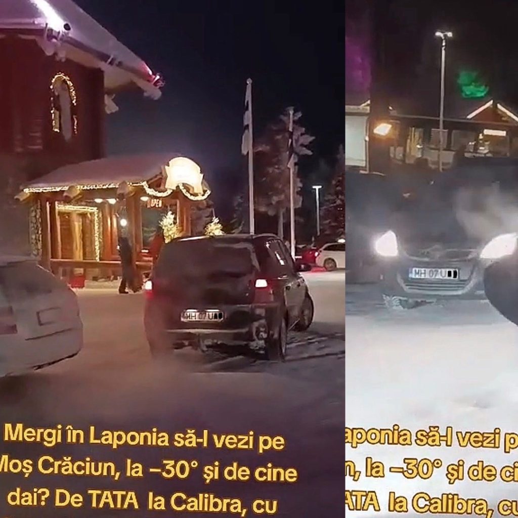 Autoturism din Mehedinți filmat pe drumuri cu zăpadă în Laponia, Finlanda