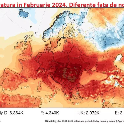 ---
"Februarie 2024, luna record de căldură în România. Temperaturi mai ridicate decât în ultimii 20 de ani. Vremea se schimbă - se așteaptă o primăvară caldă în toată țara. Urmările pot fi grave!