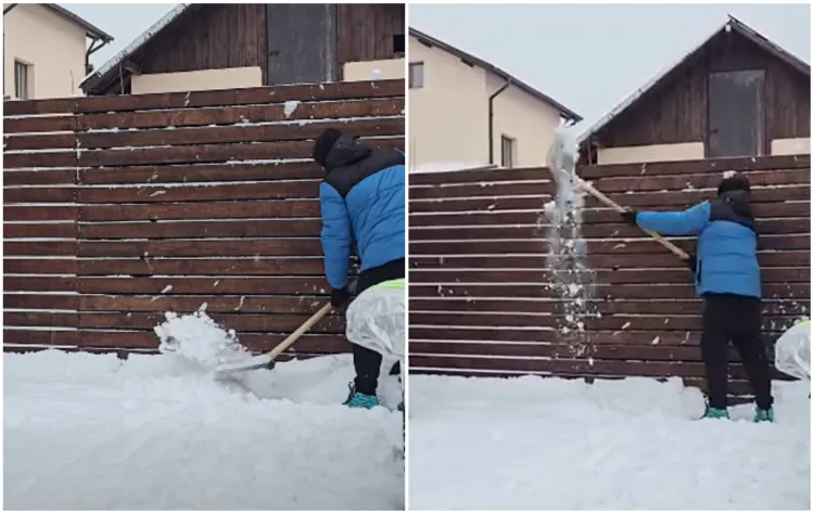 Nelu Cortea face spectacol în timp ce deszăpezește și joacă o farsă vecinilor