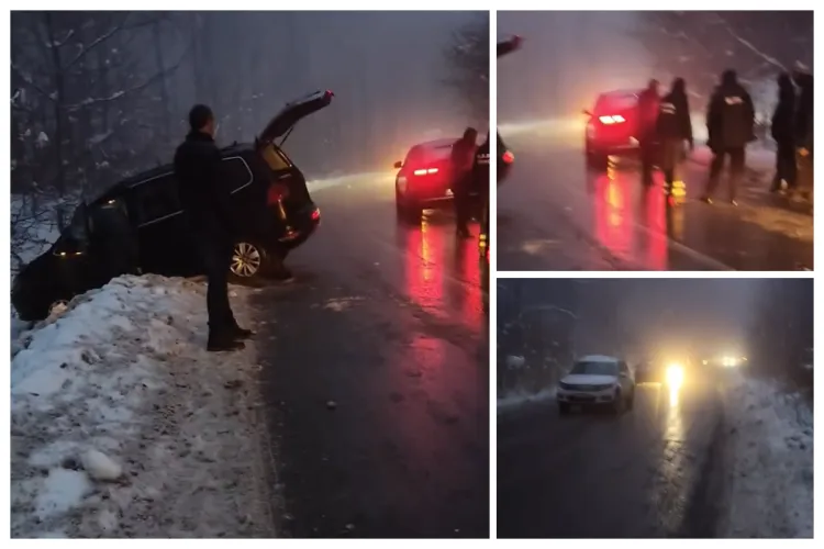 Un drum acoperit de gheață provoacă accidente și blocaje în Făget
