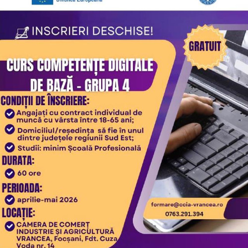 Camera de Comerț Vrancea lansează cursul „Competențe digitale de bază” în cadrul proiectului ECOTECH