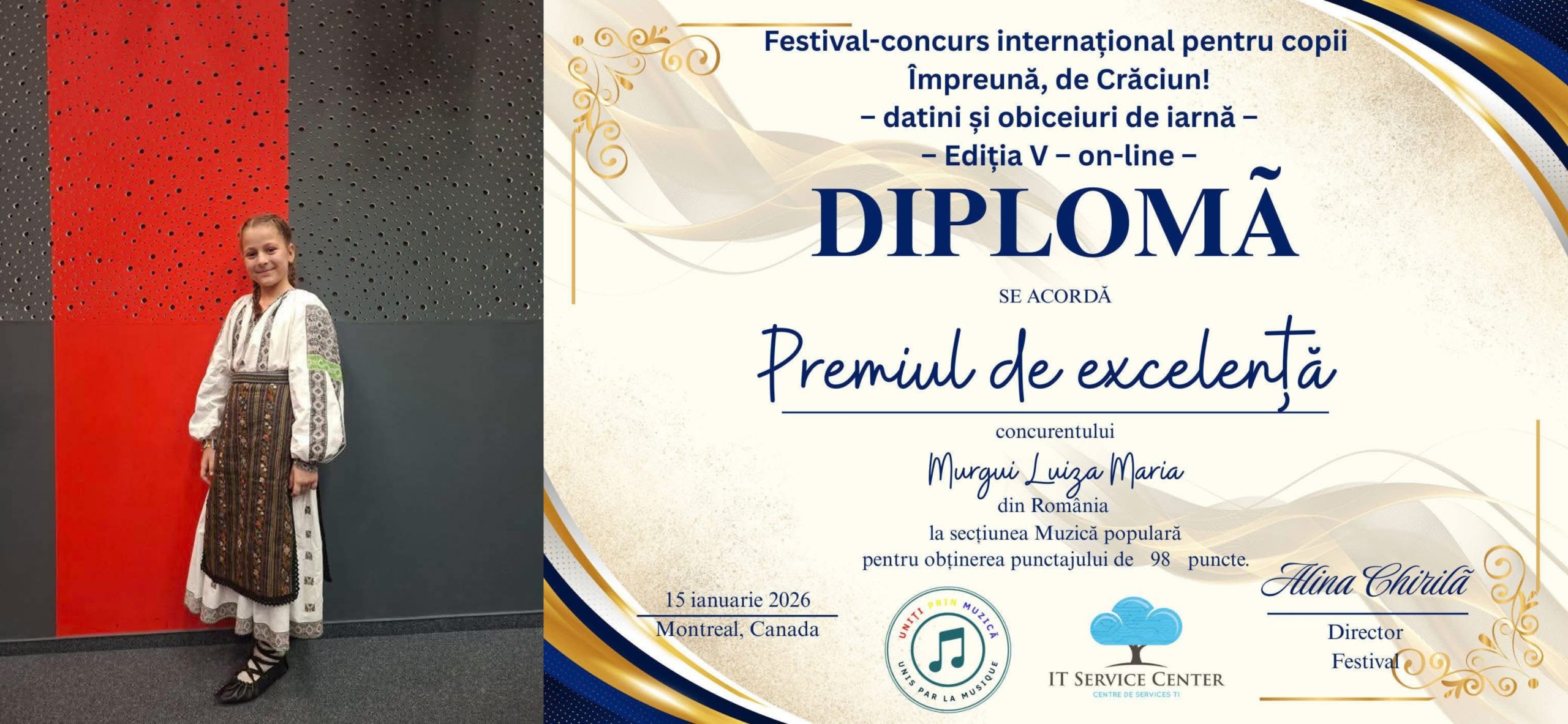 Luiza Maria Murgui câștigă Premiul de Excelență la festivalul internațional din Canada
