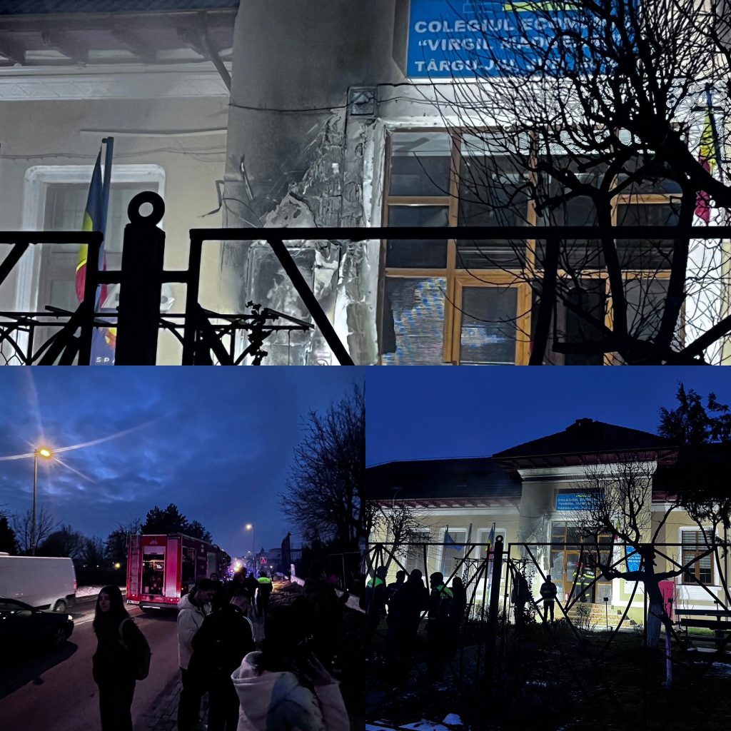 Elevii și cadrele didactice evacuați din Colegiul Economic Virgil Madgearu din Târgu Jiu din cauza unui incendiu la panoul electric