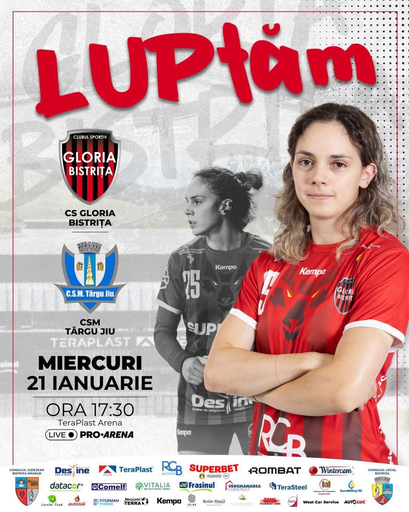 Gloria joacă miercuri la TeraPlast Arena într-un meci transmis pe Pro Arena