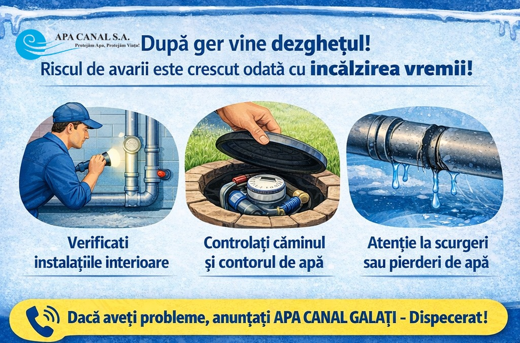 Apă Canal Galați avertizează asupra riscurilor provocate de ger pentru instalațiile de apă