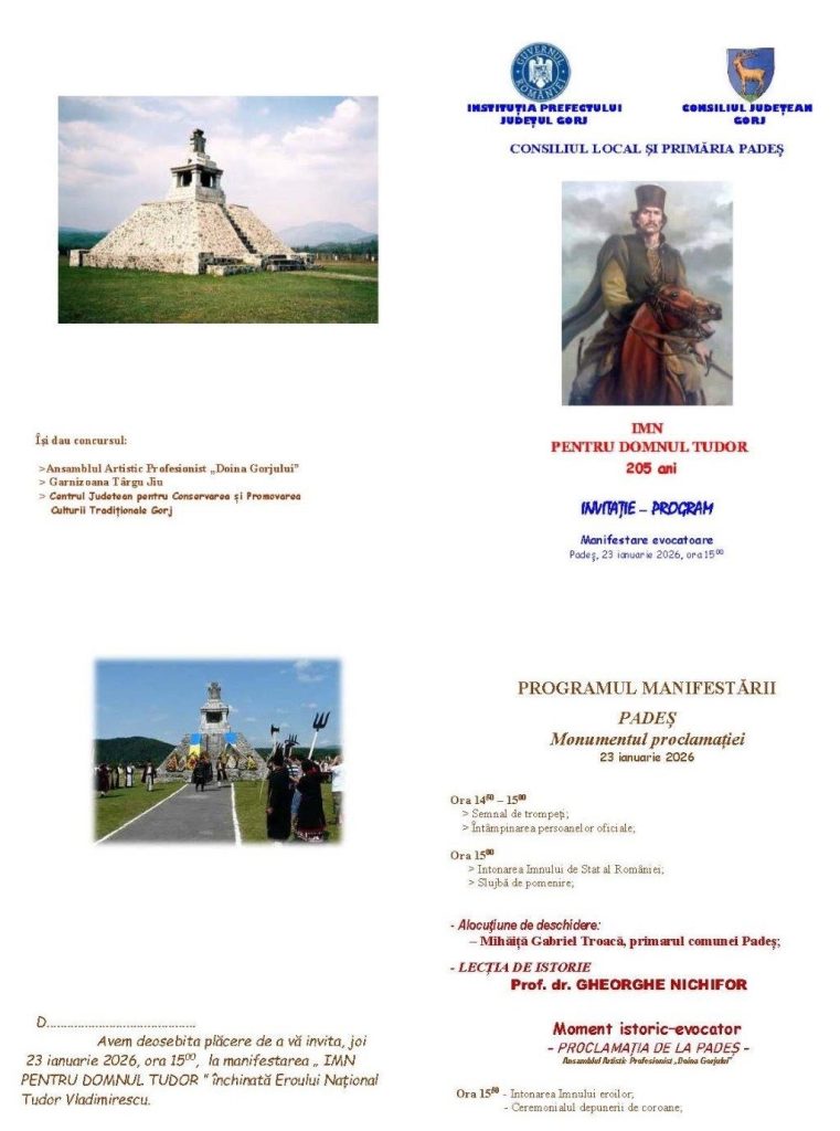 Gorj marchează Ziua Unirii Principatelor și memoria lui Tudor Vladimirescu prin două evenimente culturale