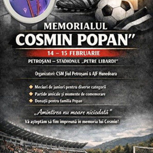 Ajutor din fotbalul județean pentru familia lui Cosmin Popan printr-un memorial dedicat
