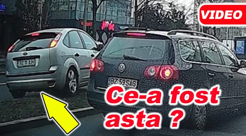 Șoferul unui Ford traversează scuarul și intră pe banda destinată autobuzelor în Buzău