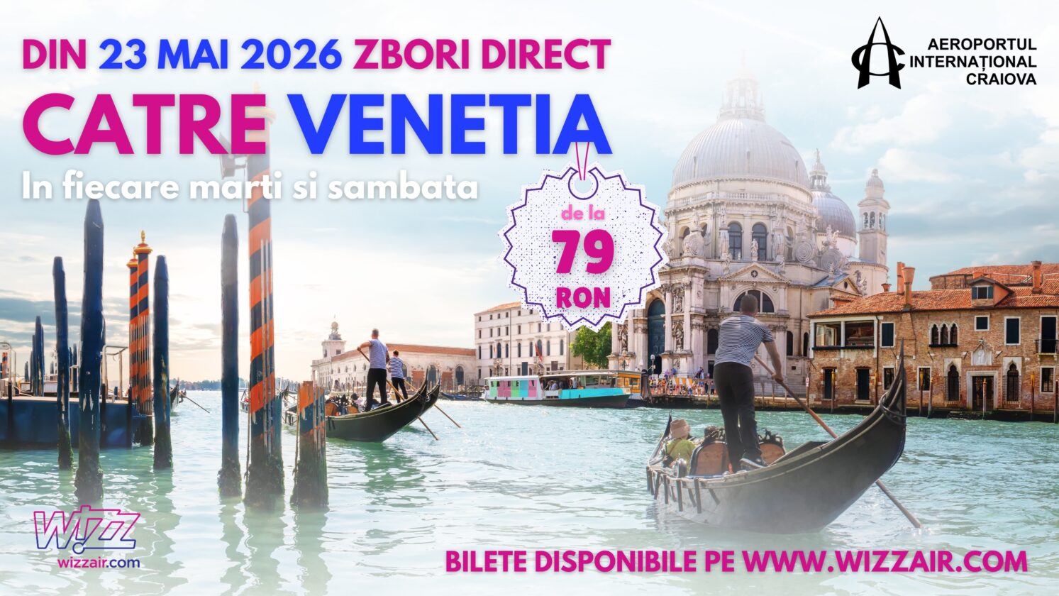 Wizz Air introduce zbor direct Craiova – Veneția începând din mai 2026